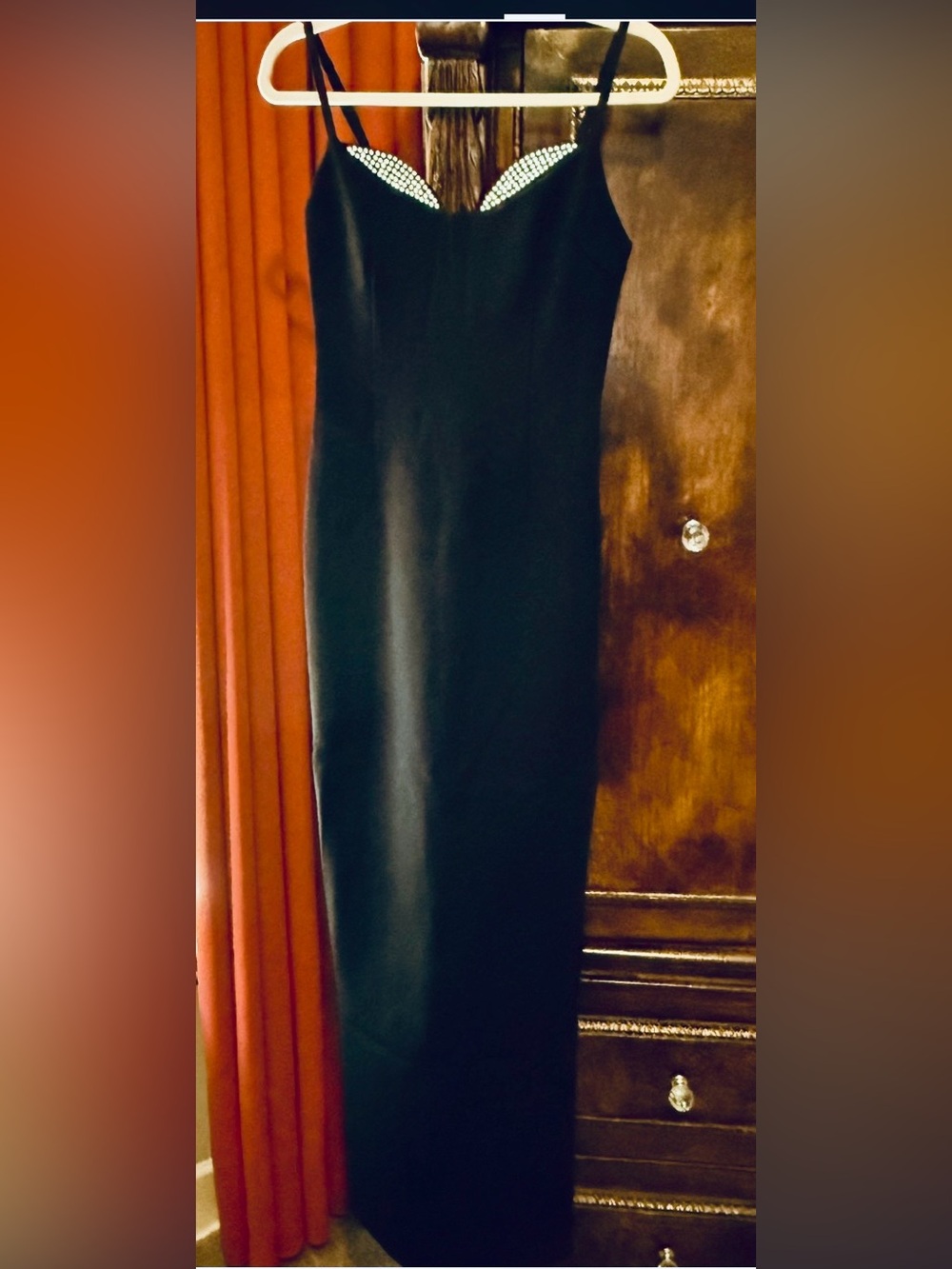 Good American Elegant Black Maxi Dress with Rhinestone Trim